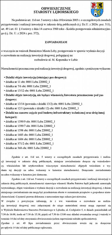Grafika 1: Obwieszczenie Starosty Lęborskiego