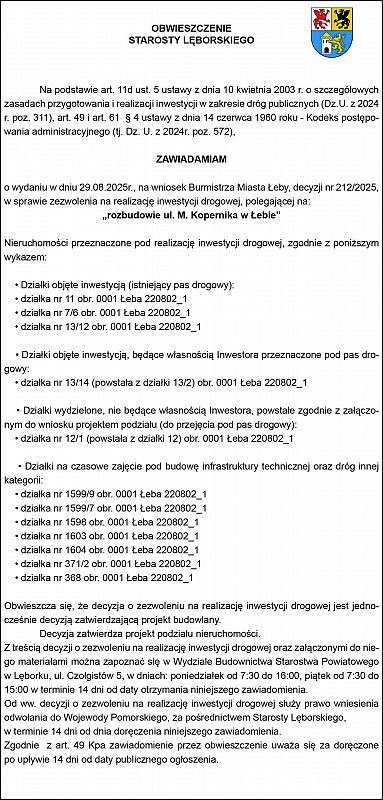 Grafika 1: OBWIESZCZENIE STAROSTY LĘBORSKIEGO