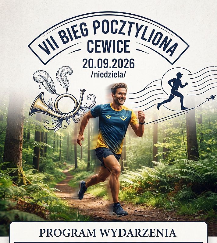 Grafika 1: VII BIEG POCZTYLIONA Cewice 20.09.2026 /niedziela/ program